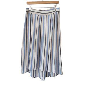 Max Studio Womens M Skirt Midi Hi Lo  Linen Blend Stripe Boho Lagenlook Nautical